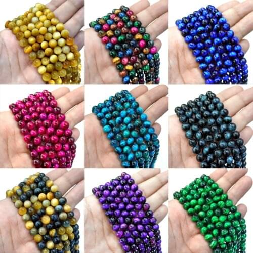 Natural Stone Beads Colorful Tiger Eye Agates Round Beads 15"Strand 6 8 10 12MM Diy Charms Bracelet Necklace for Jewelry Making