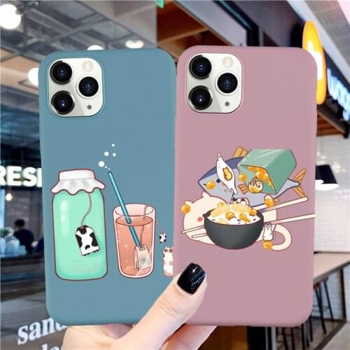 GYKZ Cute Japan Milk Bottle Cat Fish Foods Phone Case For iPhone XS MAX 11 Pro XR X SE 2020 7 8 6 Plus Candy Silicone Back Cover