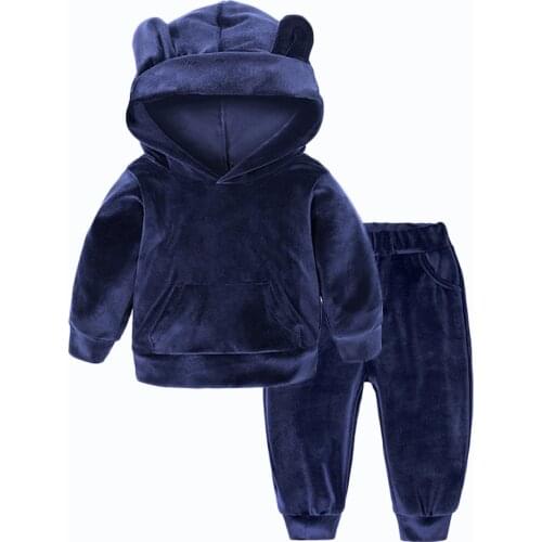 Baby Girl Boys Autumn Winter Set 1-6 Years Kids Golden Velvet Clothing Children Two-Piece Casual Suit Warm Sportswear