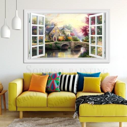 European Pastoral Landscape Imitation Window Wall Design Art Canvas Painting Posters And Prints Pictures Home Living Room Decor