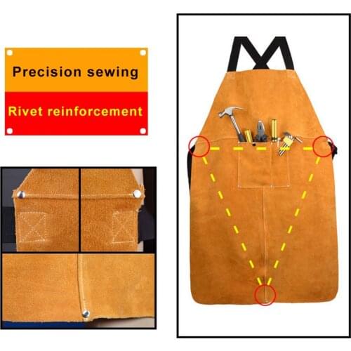 Leather Welding Apron Leather Welding Work Apron Heat Resistant & Flame Resistant Bib Apron Heavy Duty Tools Shop Work Apron