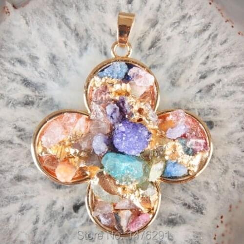 Hot Sale Natural Mix-color Crystal Quartz Stone Flowers Pendant Jewelry Pendant 1PCS DIY