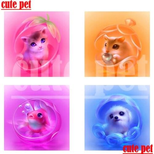 Cute pet DIY rhinestone Cat dog fish hamster Full Square Drill Cross Stitch Diamond Painting Home Decor puzzle Embroidery Gift