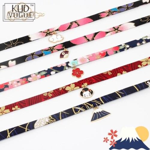 Classic Japanese Style Vintage Ribbon Rope Doll Choker Cute Romantic Women Bird Cat Carp 2021 Party Club Pendant Short Necklace