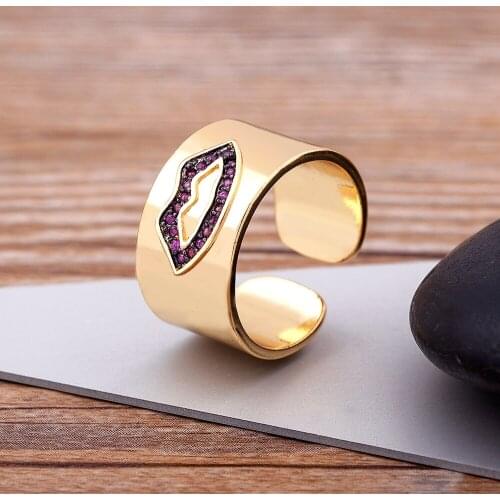 Vintage Mouth Design Copper Zircon Rings For Women Cute Adjustable Open Cuff Wedding Engagement Ring Female Party Jewelrylry