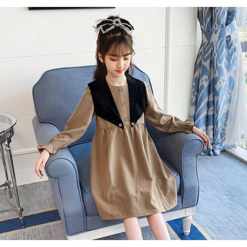 Girls Sets 2021 Fall New Teenage Girl Vest And Dress 2Piece Outfits Children Suits 6 8 10 12 14 16Year