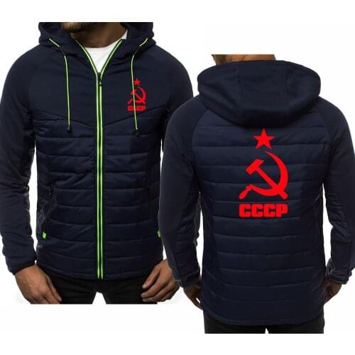 Spring Autumn new Mens jackets CCCP Russian USSR Soviet Union cotton Splicing Fashion Casual Cotton Mens Zip Hoodie