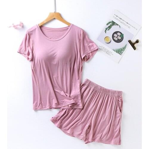 Summer modal round tie chest pad short-sleeved half-sleeved three-point pants thin home service suit