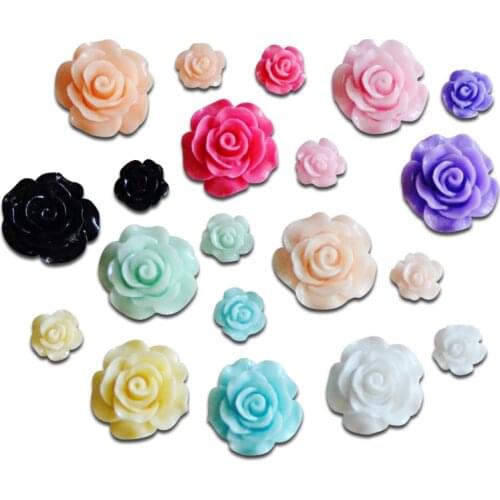 LF 50Pcs Resin Rose Mixed Flower Decoration Craft Flatback Cabochon Embellishments For Scrapbooking Kawaii Cute Diy Accessories