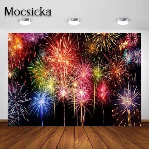Mocsicka New Year Fireworks Backdrop 2021 New Year Party Decoration Photo Shoot Photography Background for Photo Booth