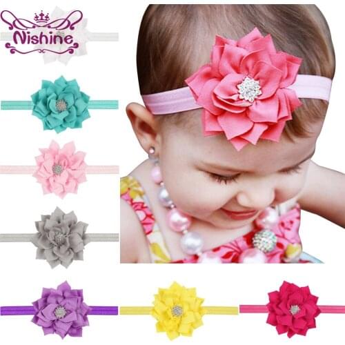 Nishine 13 Colors Lotus Diamond Flowers Fringed Headband Girls Headwear Hair Band Kids Children Head Accessories Photoshoot