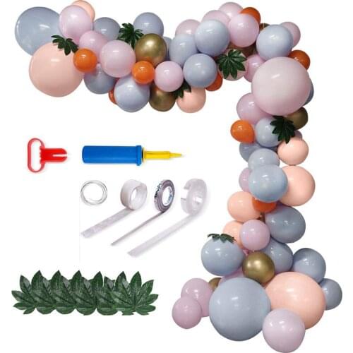 Pastel Balloon Garland Arch Kit Macaron Blue Pink Latex Air Ballon Artificial Leaves Decor Wedding Birthday Party Decor Supplies