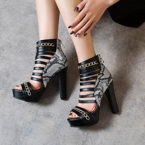 Fashion Trend Snake-print Sandals Women 2021 Peep Toe High Heels With Platforms Sandales Female Casual Womens Spring Shoes