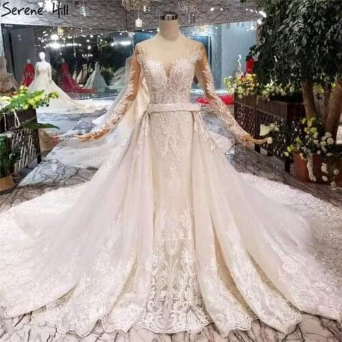 Serene Hill Mermaid Wedding Dress Western Style 2019 New Fashion Design Heavy Handmade Crystal Bridal Gown with Long Train