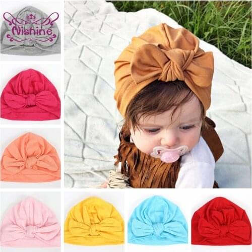 Nishine 19.5*17.5 CM Solid Color Cotton Hats Cute Bunny Ears Baby Caps Knotted Bonnet Newborn Accessories Clothing Decoration