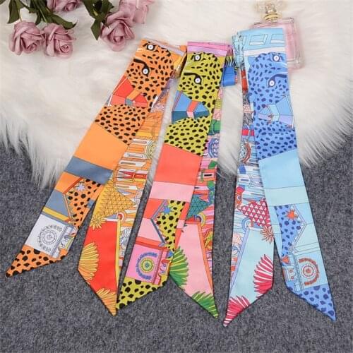 Animal Town 2021 New Design Leopard Luxury Brand Skinny Scarf Women Hair Neck Silk Scarf For Ladies Foulard Headband Bag Scarves