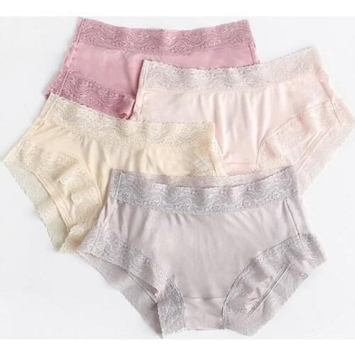 4 Pack Womens 30% real silk 70% viscose midde rise lace trim panties boyshort Underwear Lingerie plus size M L XL 2XL 1001