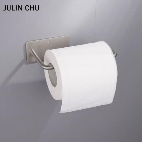Toilet Paper Holder 304 Stainless Steel Sliver Brushed Adhesive Wall Mounted Kitchen Paper Roll Shelf Tissue Towel Hanger Rail