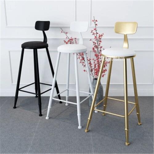 TX8909 Creative Flannelette / Leather Gold Bar Backrest Chair Sponge lron Art Bar Tall Stool Modern Simple Round High Stool