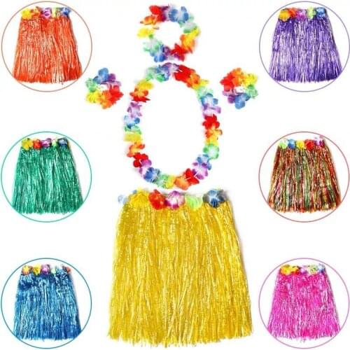 Girl Grass Skirt Hawaiian Hula Skirt Suit Dance For Children Girls Beach Festive Party Supplies Skirt