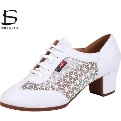 Jazz Dance Shoes For Women Latin Ballroom Female Salsa Tango Shoes White Mesh Soft Womans Practice Dancing Shoes Dance Sneakers