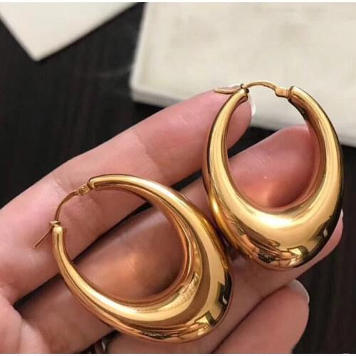 Chunky thick gold hoop women earrings 2019 fashion Egg-shaped earrings kolczyki kupe