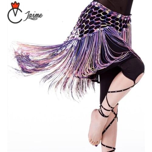 Belly dance scarf Multicolor dance wear Hip Scarf Belt Stretchy Long Tassel Knit Triangle Shawls Hand Crochet Women