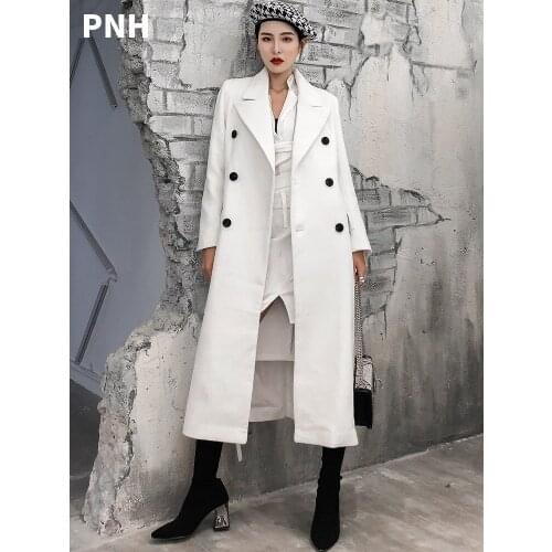 Woollen Coat Womens White Medium Length Autumn Winter 2021 New Slim Double Row Button Tweed Coat Women
