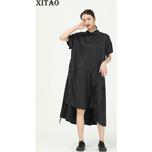 XITAO Women Europe Loose Plus Size Irregular Vintage Solid Dress Pleated Casual 2020 Summer Fashion Temperament Dress XJ4897