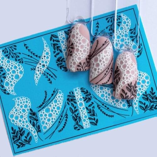 3D Acrylic Engraved Nail Sticker Embossed Black & White Geometry Leaf Shape Water Decals Empaistic Nail Water Slide Decals Z0390