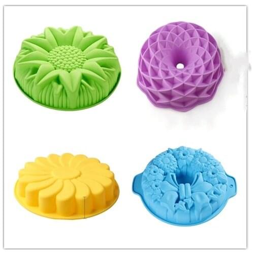 DIY birthday wedding party 3D Bread Pastry mould Pizza Pan Silicone big Cake Molds Flower Crown shape Cake Bakeware Baking Tools