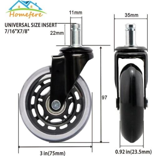 5Pcs 2.5 3 inches Omni-directional black wheel with brake furniture silent caster wheel