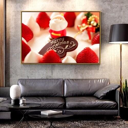 Artcozy Oil Canvas Painting merry-christmas-strawberry-dessert-santa-For Home Decoration Wall Art
