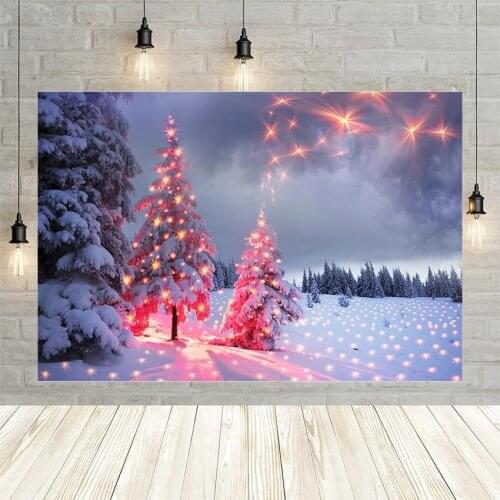 Avezano Christmas Tree Photo Background Winter Pink Lights Decor Pine Snowflake Bokeh Portrait Photo Backdrops For Photo Studio
