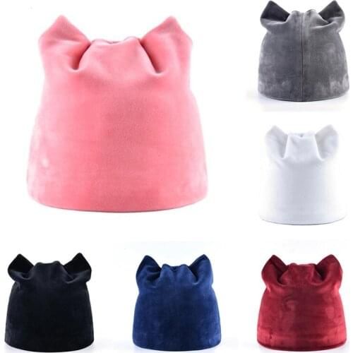 Women Winter Flannel Cat Ear Hat Plus Velvet Thick Warm Beanie Hat Ear Flaps Girls Cute Bonnet Touca Fluff Knit Cap Ears Flaps