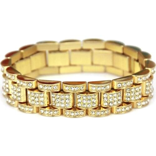 CY&CM 15mm HipHop Gold Silver Color Punk Iced Out Men Luxury Rhinestones Chain Bracelet Bangle Fashion Bling Bling Jewelry 21cm