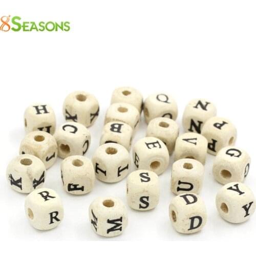 8Seasons Natural Wood Spacer Beads Cube Alphabet/Letter Pattern At Random DIY Making Bracelets Jewelry About 10mm x 10m, 200 PCs