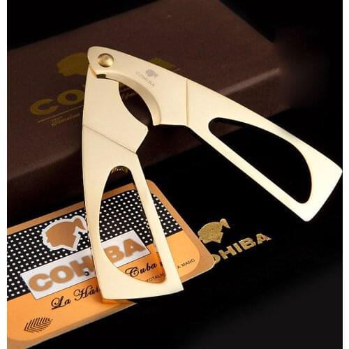 COHIBA Double Blades Cigar Punch Cutter Stainless Steel Gold Plated Cuban Pocket Gadgets Tools Zigarre Cigarette Knife Tool 345F