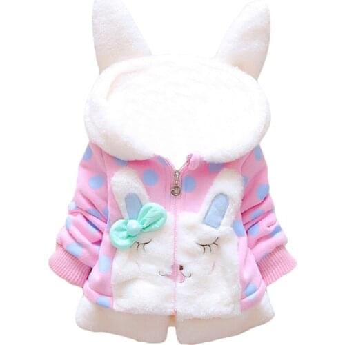 BOTEZAI Childrenn Kids Rabbit Baby Girls Dot Jacket Coat Girl Bunny Outerwear Toddler Kids Hooded Clothes Girls Outside Wear