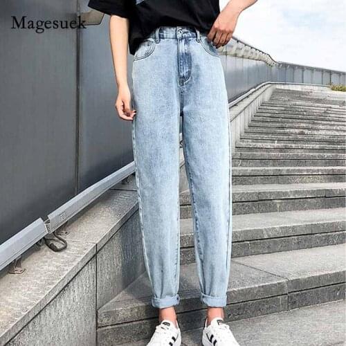High Waist Jeans Elastic Waist Woman Streetwear Cotton Loose Washed Vintage Denim Trouser 2020 Plus Size Boyfriend Jeans 10424