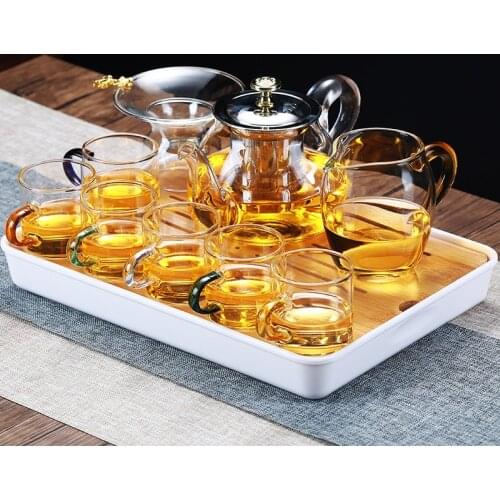 Chinese Glass Tea Cup Set Modern Tray Luxury Gift Strainer Teapot Kung Fu Tea Set Office Juego De Te Household Products DG50TS