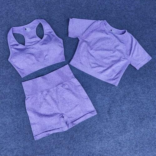 SALSPOR 3Pcs Seamless Set Women Workout Suit Female Clothes Medium Push Up Bra+Tops+High Waist Fitness Leggings Women Suit