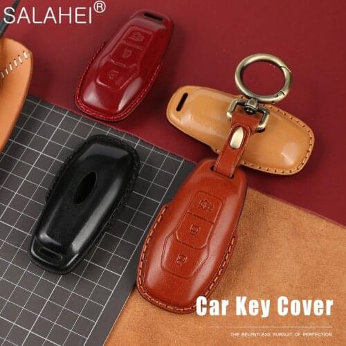 Leather Car Key Case Cover Shell For Ford MK3 MK4 MK5 Fiesta Ecosport Kuga Explorer Ranger Edge Mustang 3 4 ST Mondeo Galaxy