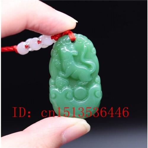 Fashion Green Jade Chinese Zodiac Pendant Necklace Jewellery Hand-Carved Relax Healing Women Man Luck Gifts Amulet P12