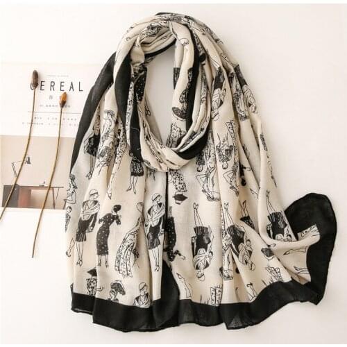 Fashion Character Print Woman Silk Scarf Autumn And Winter Long Thin Shawl Luxury Dress Travel Sunscreen 180cm*85cm
