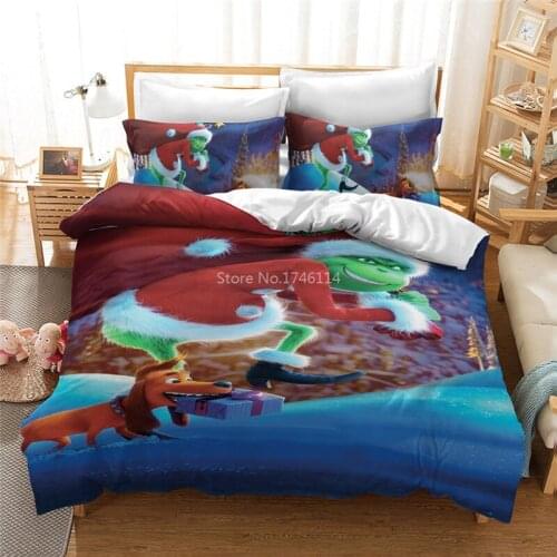 Cartoon Green Monster Grinch King Size Bedding Set Soft Comfortable Duvet Cover Set Bedclothes Home Textile Twin Full Queen Size