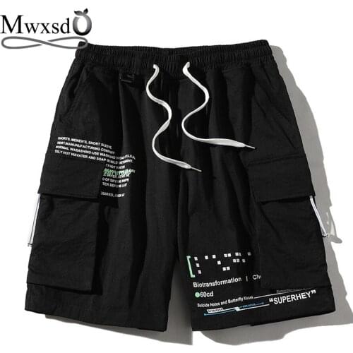Mwxsd summer Mens Casual Cargo Shorts Men Drawstring fashion Shorts Multi-Pockets Bermudas Clothing Streetwear