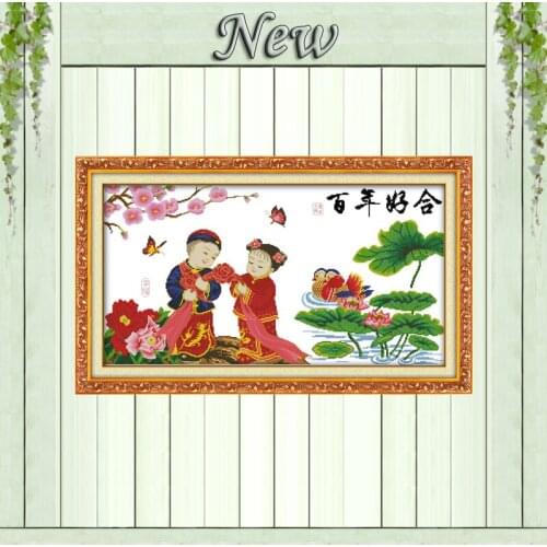 Harmonious Chinese wedding LOVE flower painting counted print on canvas DMC 11CT 14CT Cross Stitch kits embroider needlework Set