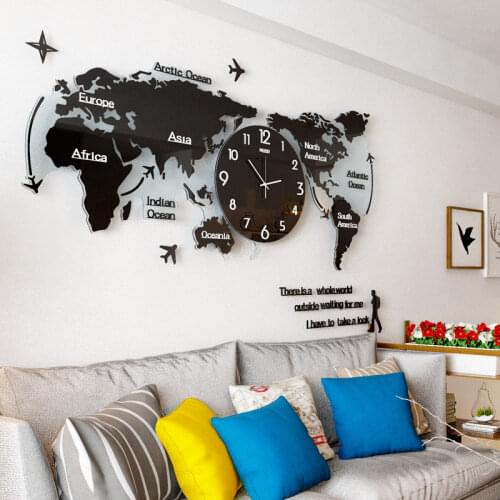 Living Room World Map 3D Wall Clock Creative Modern Acrylic Large Clocks Wall Home Decor Luminous Relogio De Parede Gift D021
