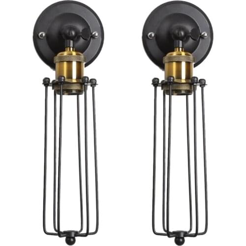 2Pcs Wall Light Tube Bulbs Adjustable Angle Wire Metal Cage Wall Lamp Sconces Retro Lighting Fixture Fit for Hallway